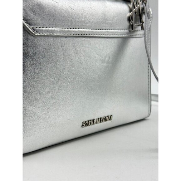 STEVE MADDEN Blattuca logo metallic top handle crossbody bag -Silver (Used) - Picture 10 of 14